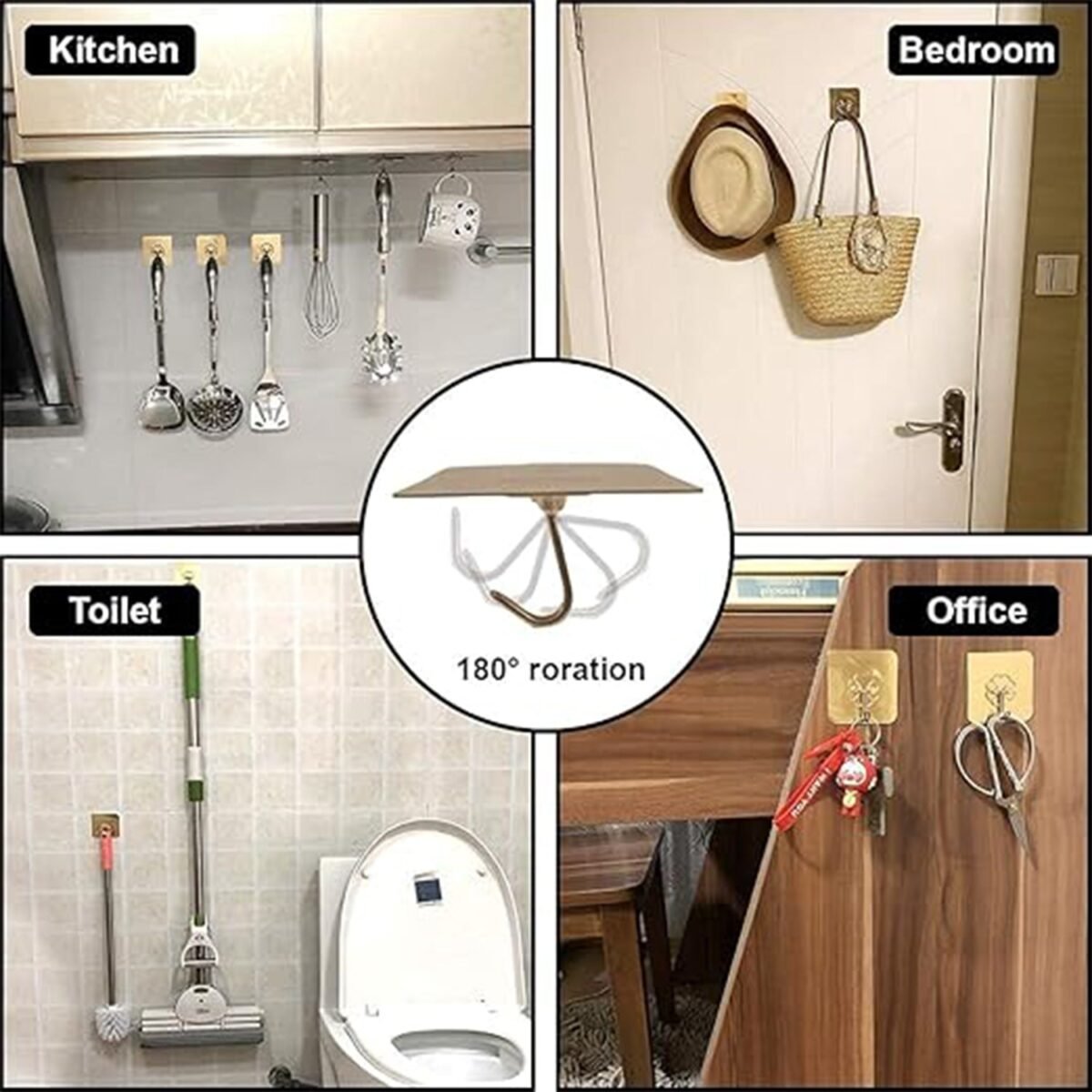 Adhesive Heavy-Duty Hooks for Kitchen and Bathroom (1 Pc / 6×6 Cm) - Image 4