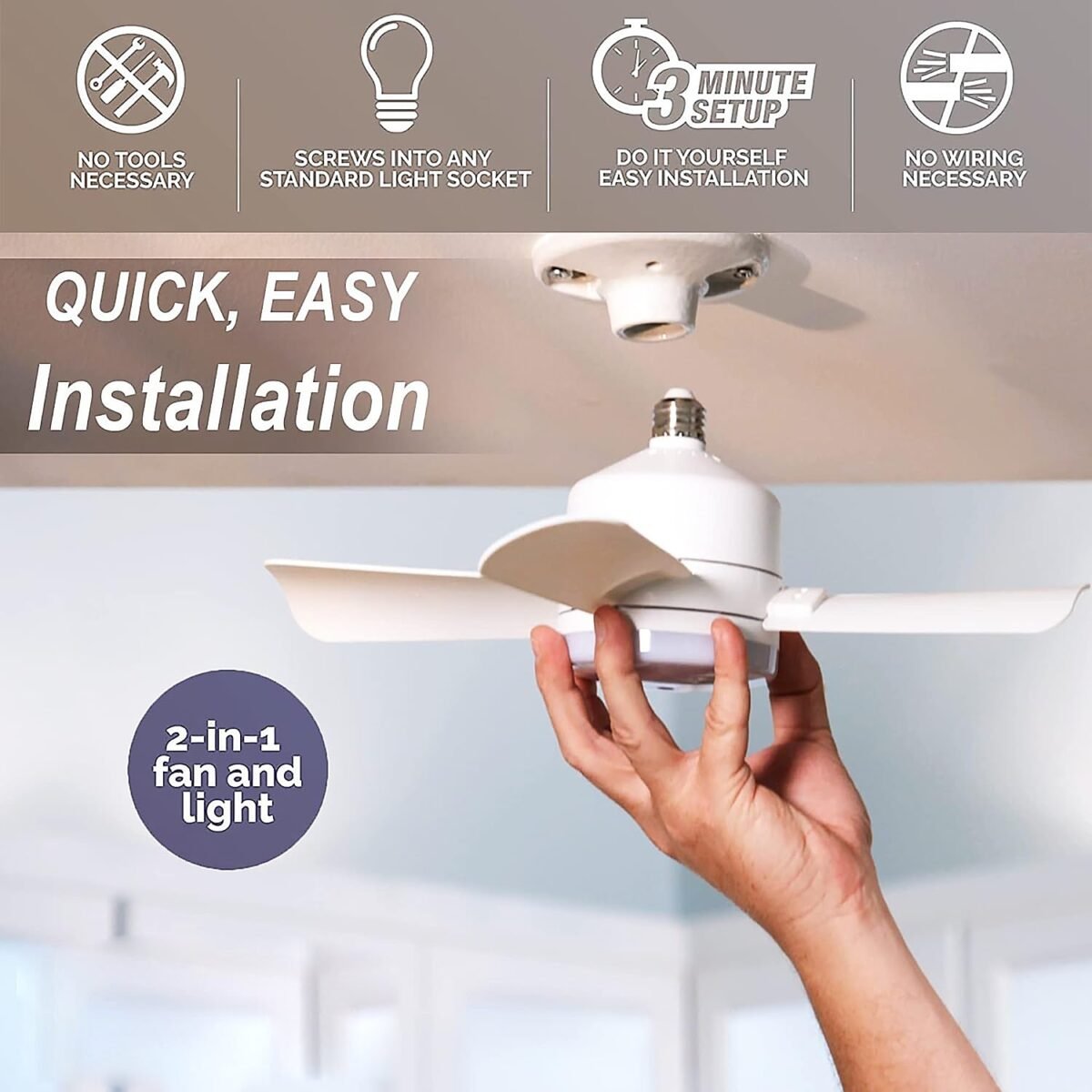 Original Cool LED Socket Fan Light – Ceiling Fan Replacement, 1000 Lumens/5000K, Remote Controlled (Remote Battery Not Included) - Image 4