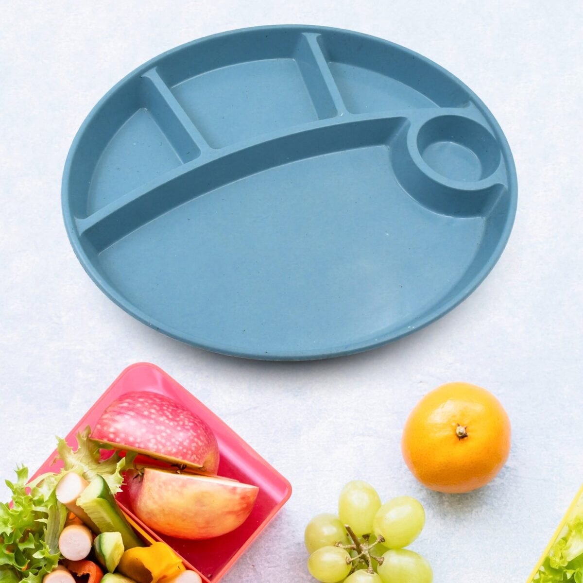 Plastic Food Plates / Biodegradable 5 Compartment Plate With Spoon for Food Snacks / Nuts / Desserts Plates for Kids, Reusable Plates for Outdoor, Camping, BPA-free (1 Pc) - Image 6