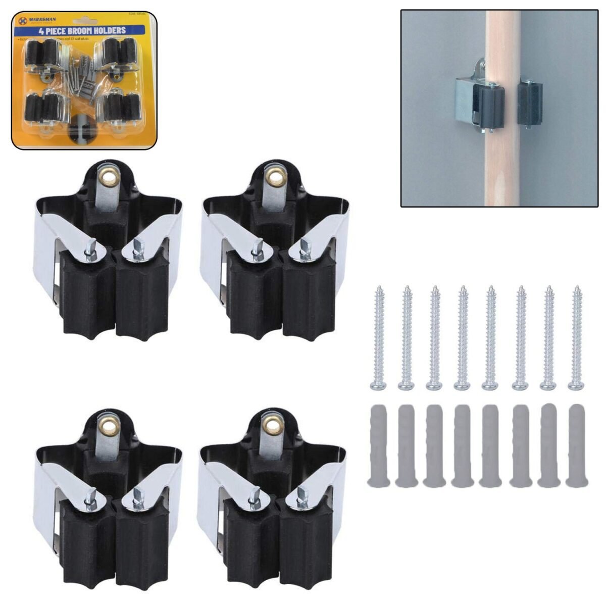 Multifunction Wall Mount Garage Holder for Mop / Broom / Hanger (4 Pcs Set) - Image 1