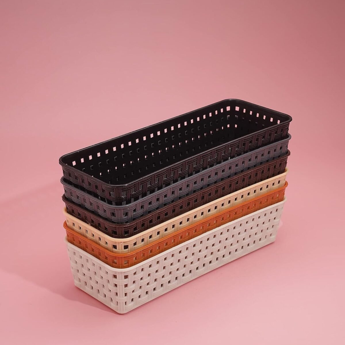 Plastic Multipurpose Desk Organizer Tray Office Drawer Dividers Storage Bins for Kitchen, Bathroom, Office, Makeup, Bedroom Dresser, Craft Basket Rack Multicolour (6 Pcs Set) - Image 1