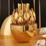 Premium Cutlery Set 24 Pcs with Oval Shaped Stand | Beautiful Stylish Oval Designed Cutlery Sets, Egg-Shaped Luxury Spoon Holder Set  (Golden / 24 pcs set) - Image 5