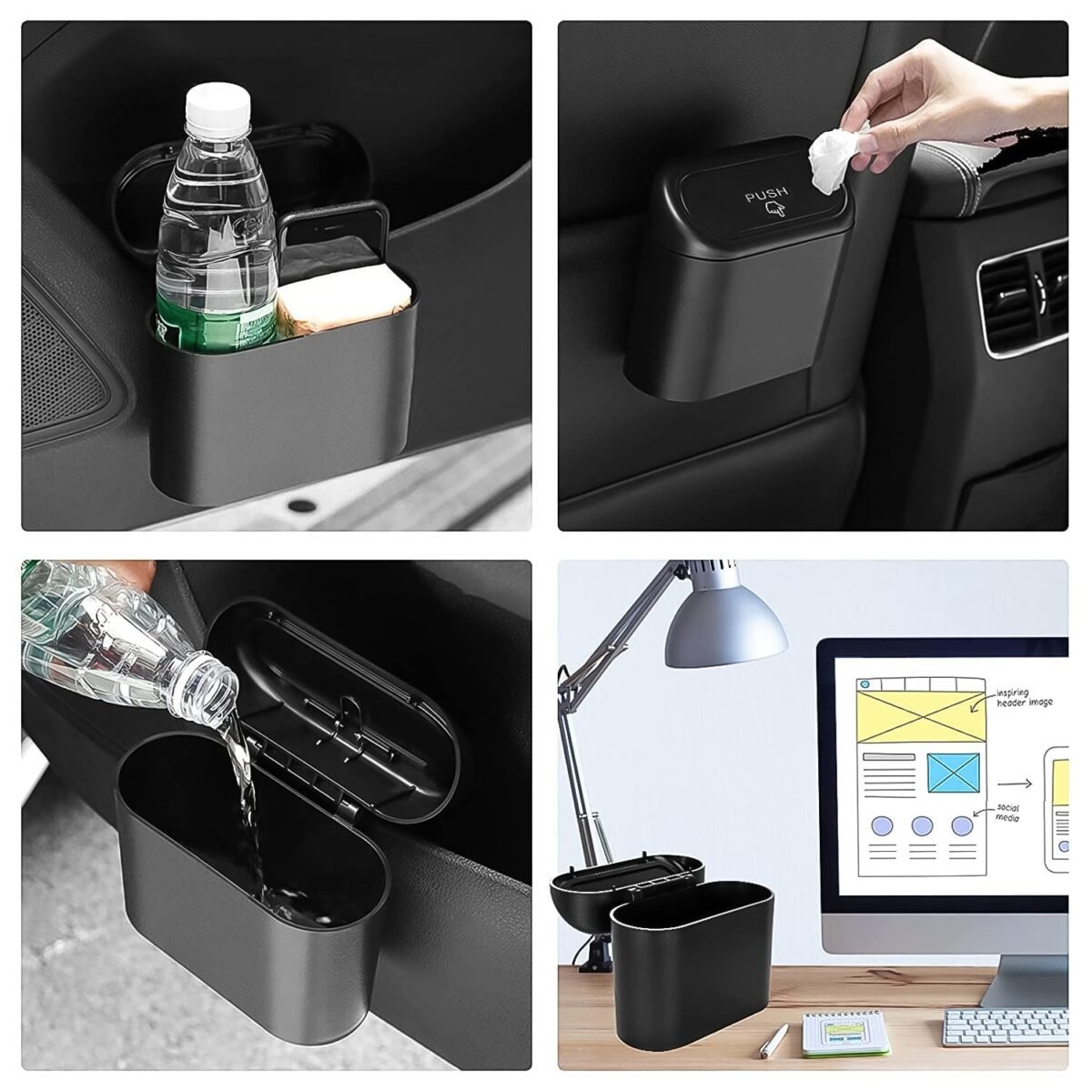 Plastic Mini Car Trash Can / Bin with Lid (1 Pc / With Brown Box) - Image 8