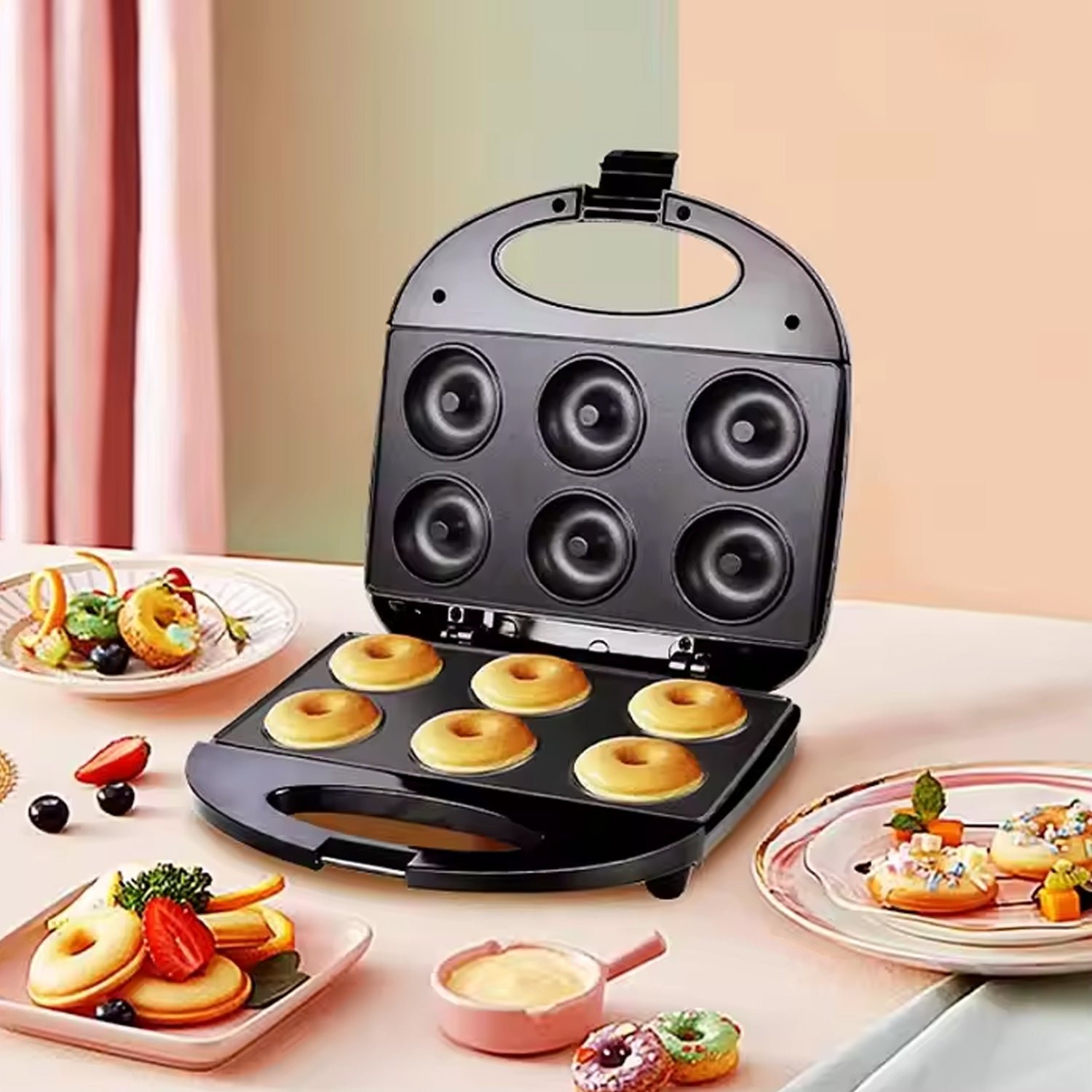 02_8c3bfa66-bbde-4540-99a0-c001e4e3cdb6.jpg Donut Maker Machine 750W Electric Donut Maker 6pcs Circle Shaped cavity (1 Pc / With 2 PIN Plug Converter 1 Pc ) - Image 1