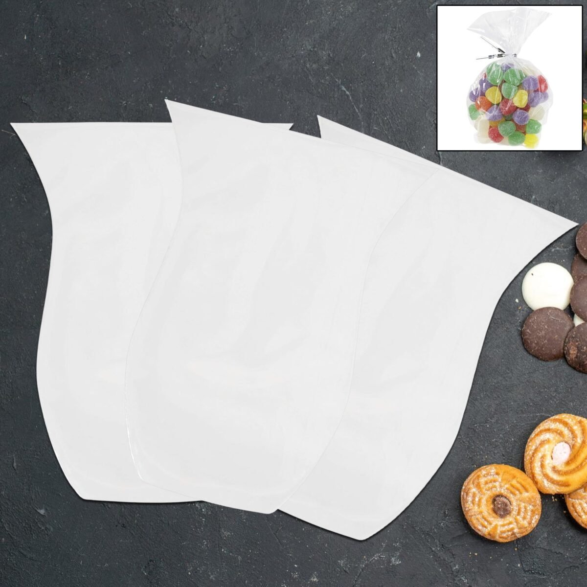 Clear Cookie Bags, Gift Bag Clear Flat Treat Bags (50 Pc Set) - Image 1