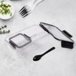 Plastic Kitchen Storage Container Big 800 ML & Small 250 ML with Air Seal Lock Lid & Spoon - Image 4
