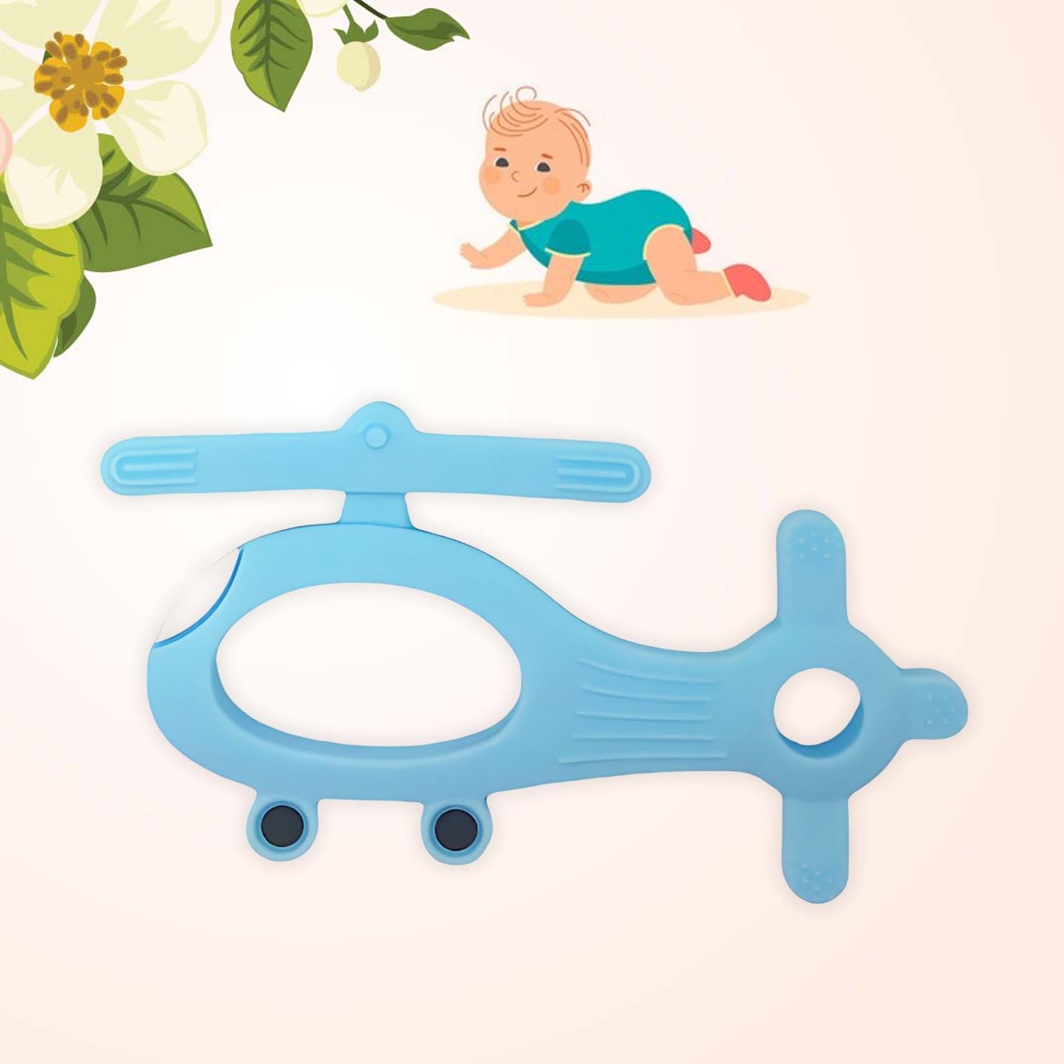 02_9a4ed607-289f-4dda-b88b-1c4bd52cf4c6.jpg Silicone Helicopter Shape Teether for Baby (1 Pc / Mix Color) - Image 1