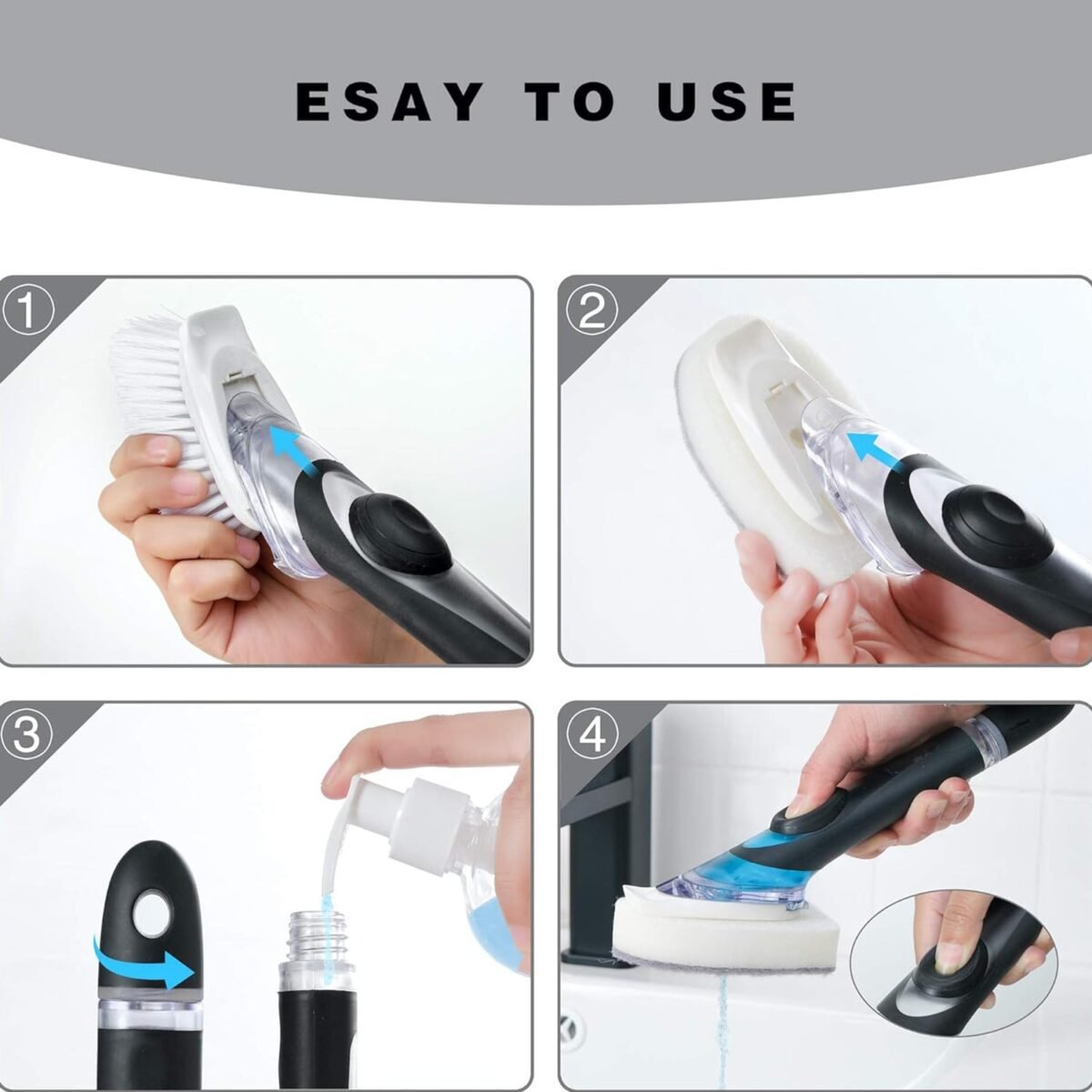 Dish Scrubber with Soap Dispenser, Soap Dispensing Dish Brush Set (1 Set / With Brown Box) - Image 5