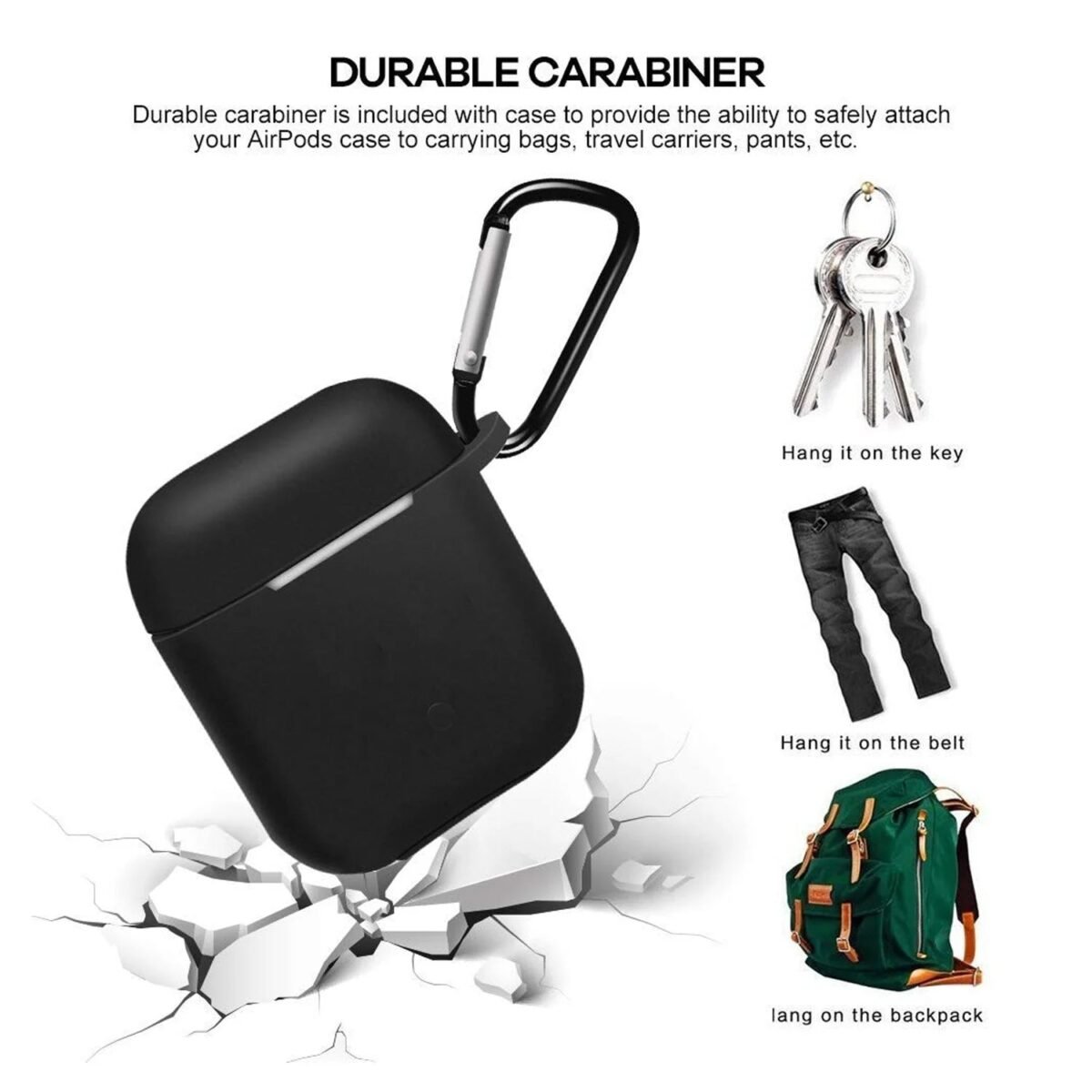 Silicone Shockproof Protection Wireless Headphones Carrying Box Cover with Metal Keychain - Image 4