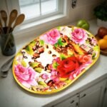 Plastic Flower Printed Design Serving Tray (3 Pcs Set / Mix Color) - Image 5
