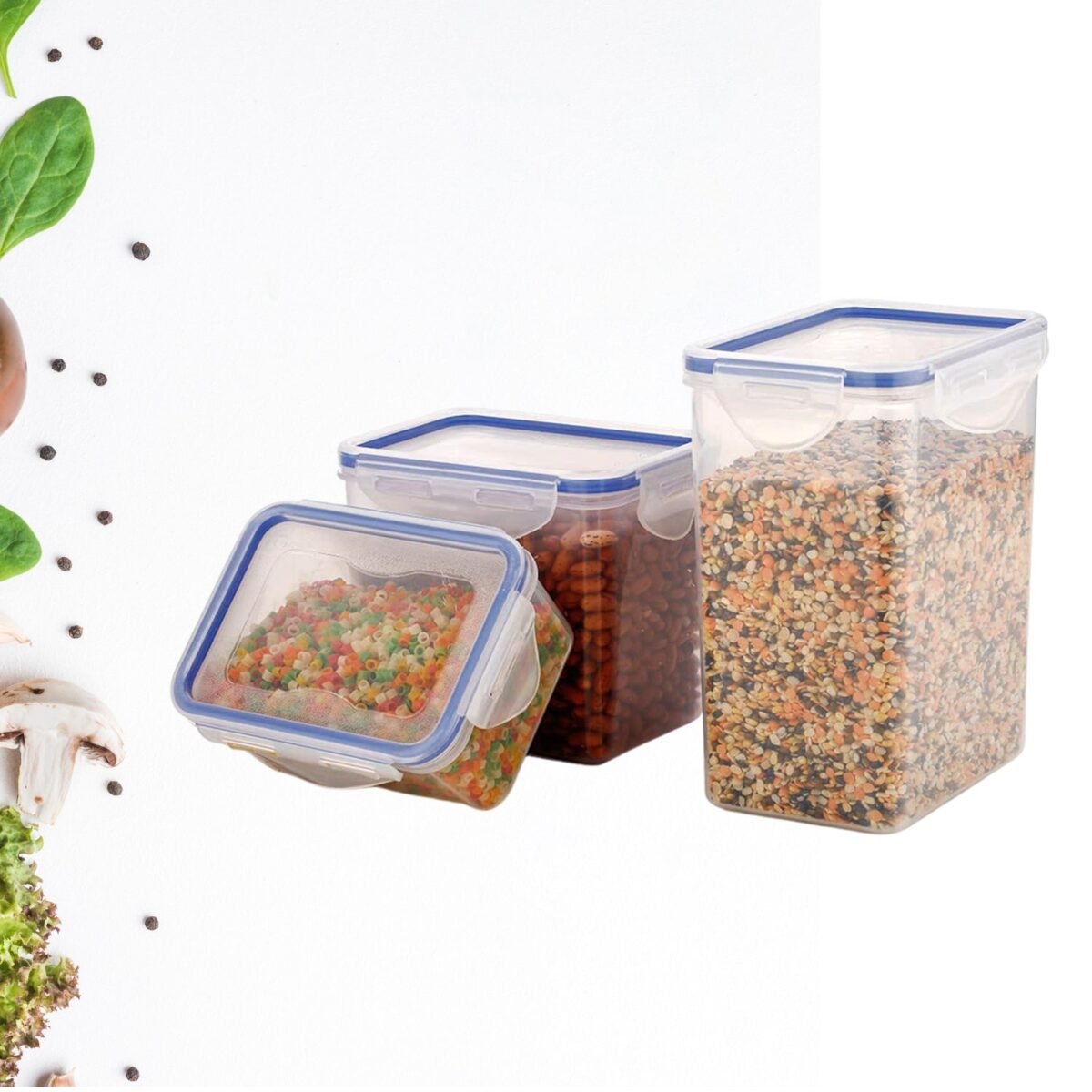 Classics Rectangular Plastic Airtight Food Storage Containers with Leak Proof Locking Lid Storage container set of 3 Pc( Approx Capacity 500ml,1000ml,1500ml, Transparent) - Image 3