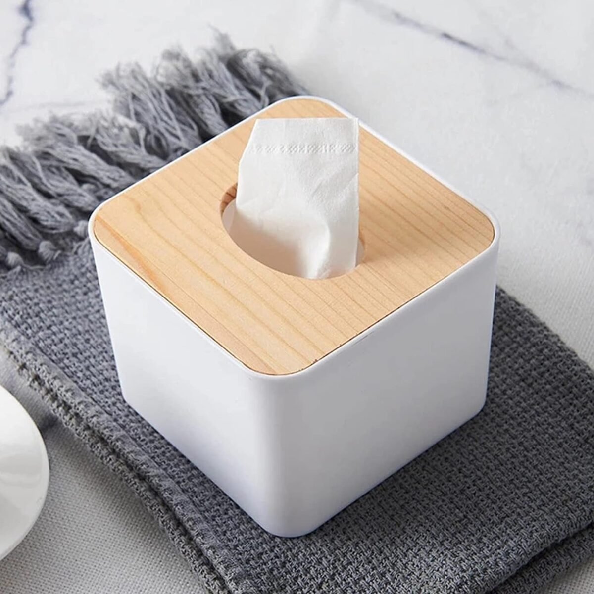 Tissue Box Desktop Stand Bamboo Tissue Cover Box Rectangular Paper Towel Holder Removable Tissue Dispenser for Bathroom Vanity Countertop Bedroom Car Holder Paper Towels Dispenser (1 Pc ) - Image 5