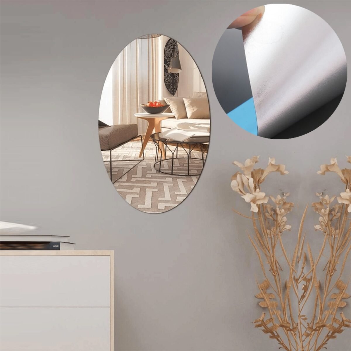 Oval Shape 3D Mirror Sticker (2 Pc Set) - Image 7