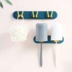 Toothbrush Holder Plastic Bathroom Accessories Organizer Wall Mounted Hanging Mount Shelf & Hooks (1pc) - Image 3
