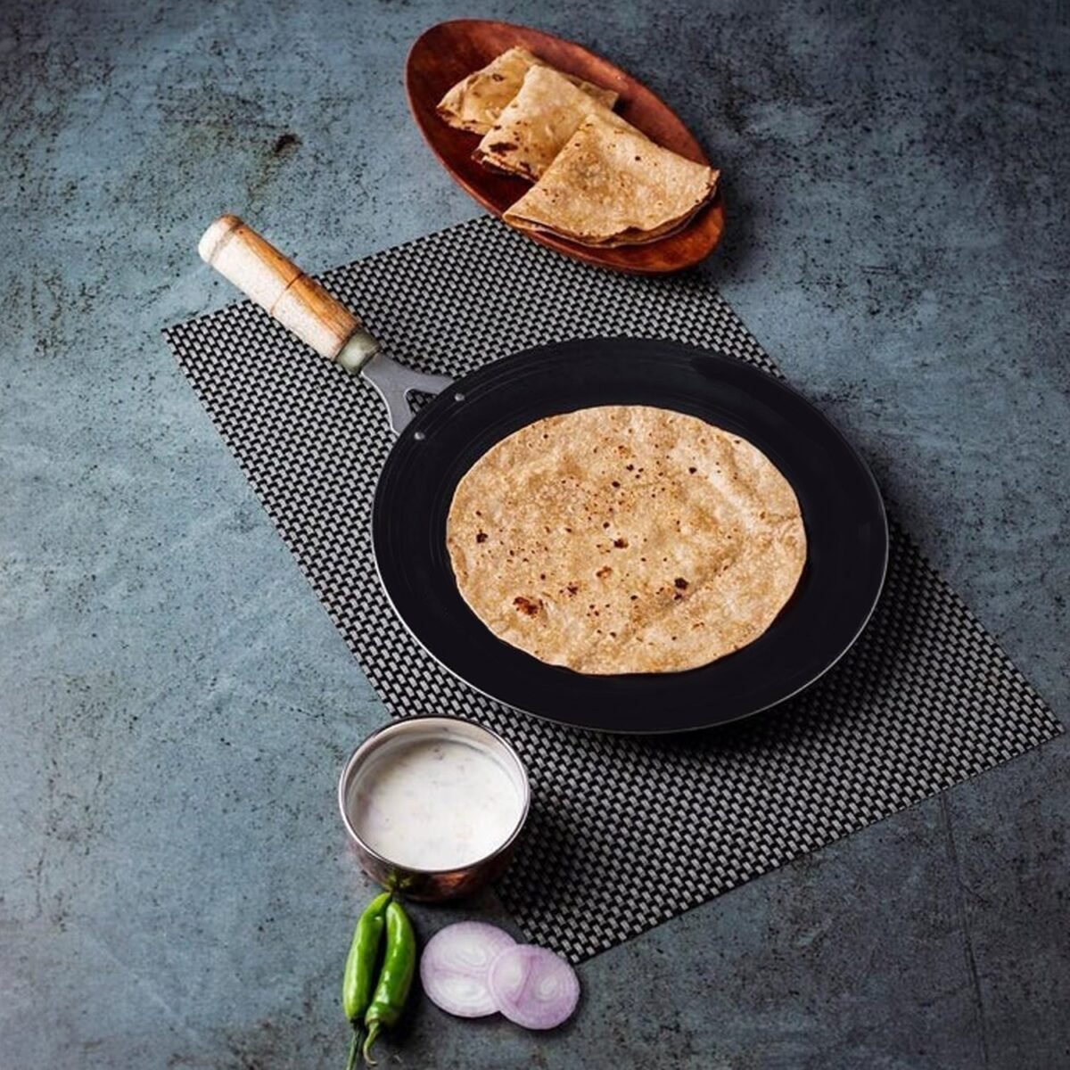 Wooden Handle Roti Tawa used in all household and kitchen purposes for making rotis and parathas nonstick tawa etc. - Image 3