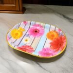Plastic Flower Printed Design Serving Tray (3 Pcs Set / Mix Color) - Image 3