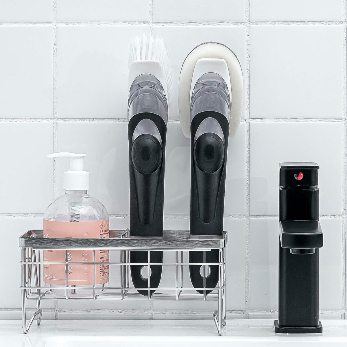 Dish Scrubber with Soap Dispenser, Soap Dispensing Dish Brush Set (1 Set / With Brown Box) - Image 6