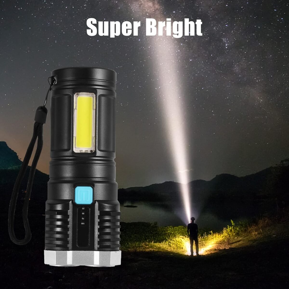Multifunctional Strong 4 LED Torch Light, Portable Rechargeable Flashlight Long Distance Beam Range 800 Lumens COB Light 4 Mode Emergency for Hiking, Walking, Camping (4 LED Torch) - Image 7
