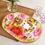 Small Plastic Flower Printed Design Serving Tray (1 Pc / 27 x 18 CM / Mix Color) - Image 7