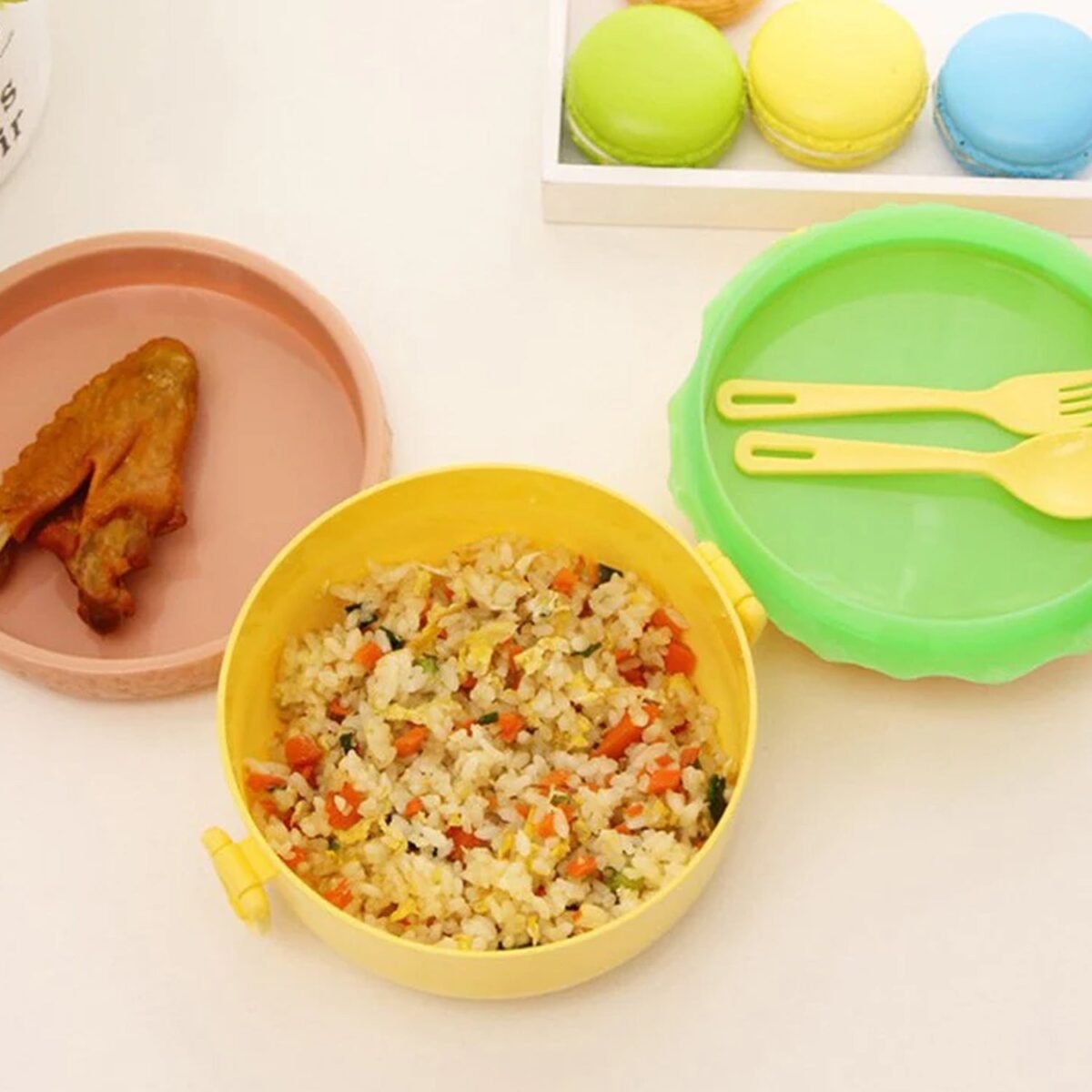 Burger Shape Lunch Box – Double Layer 1000ml Food Container with 2 Spoons for Kids - Image 8