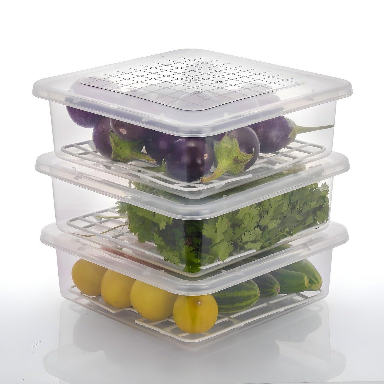 03_57c8f4a4-2793-4a77-88b5-04dc1ff412a8.jpg Plastic Food Storage Containers with Removable Drain Tray and Lid (3 Pcs Set) - Image 1