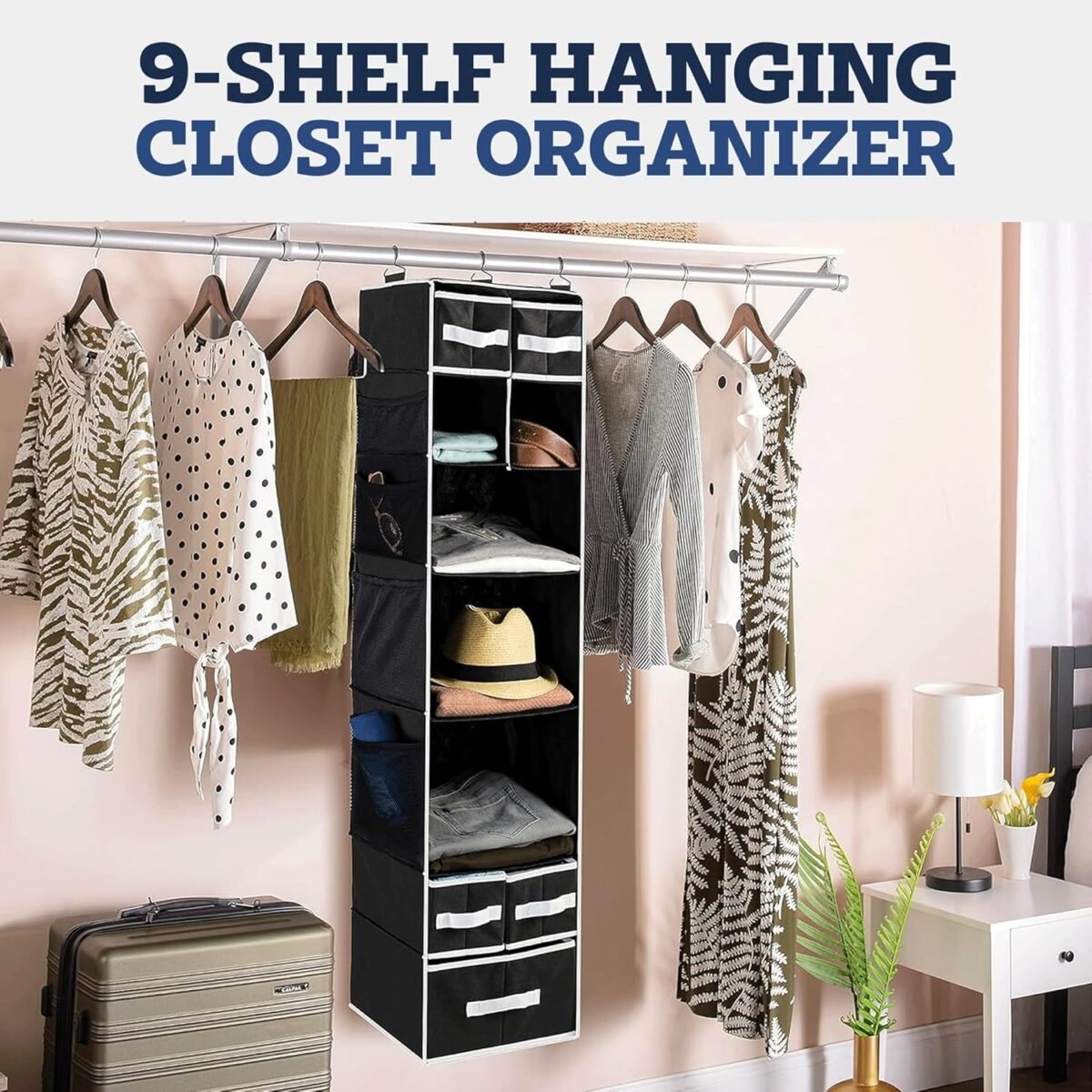 9 Shelf Hanging Closet Organizer with 5 Drawer Organizers - Image 8