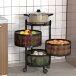 Metal Round High Quality Kitchen Trolley with Wheels (3 Layer / 1 Pc) - Image 5