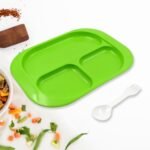 Plastic Food Plates / Biodegradable 3 Compartment Square Plate With Spoon for Food Snacks / Nuts / Desserts Plates for Kids, Reusable Plates for Outdoor, Camping, BPA-free (1 Pc) - Image 3