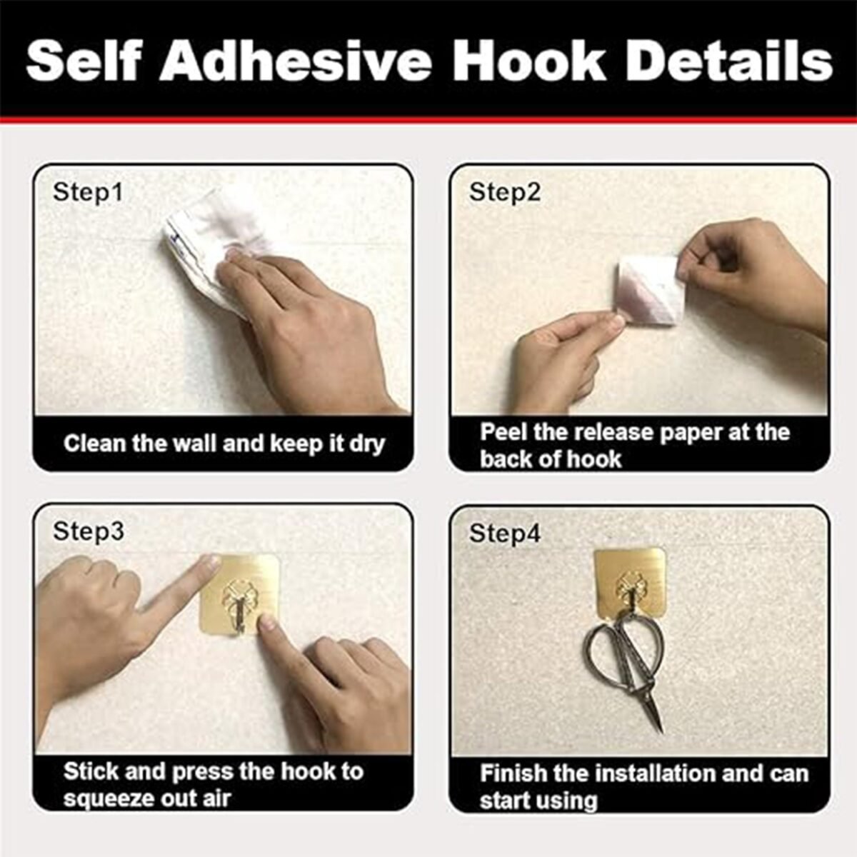 Adhesive Heavy-Duty Hooks for Kitchen and Bathroom (1 Pc / 6×6 Cm) - Image 6
