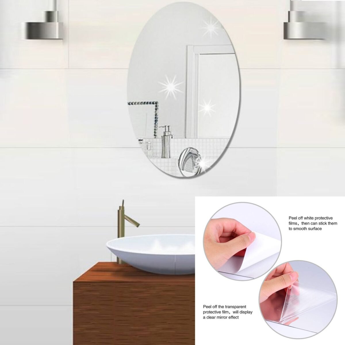 Oval Shape 3D Mirror Sticker (2 Pc Set) - Image 3