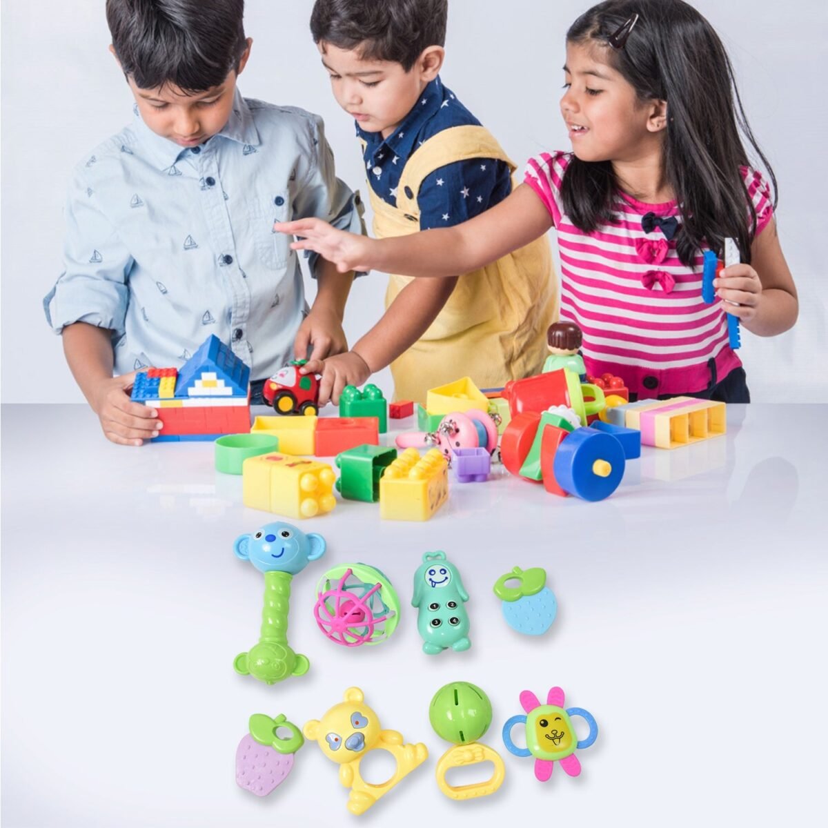 Kinder Rattles Classic Store Plastic Non-Toxic Shake and Grab Ball Baby Rattles & Teethers (8 Pcs Set) - Image 5