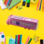 Double Decker Magic Truck Compass Multi Level Metal Truck Compass Pencil Case with Movable Wheels & Sharpener (Mix Design) - Image 4