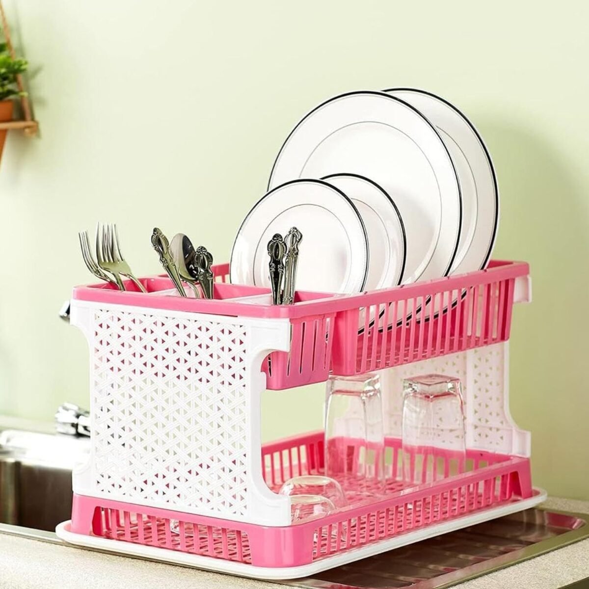 Plastic Kitchen Organizer Rack with Water Storing Tray - Image 4