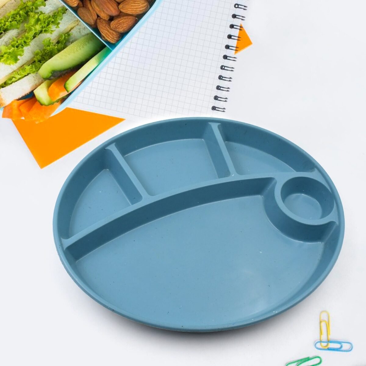 Plastic Food Plates / Biodegradable 5 Compartment Plate With Spoon for Food Snacks / Nuts / Desserts Plates for Kids, Reusable Plates for Outdoor, Camping, BPA-free (1 Pc) - Image 7