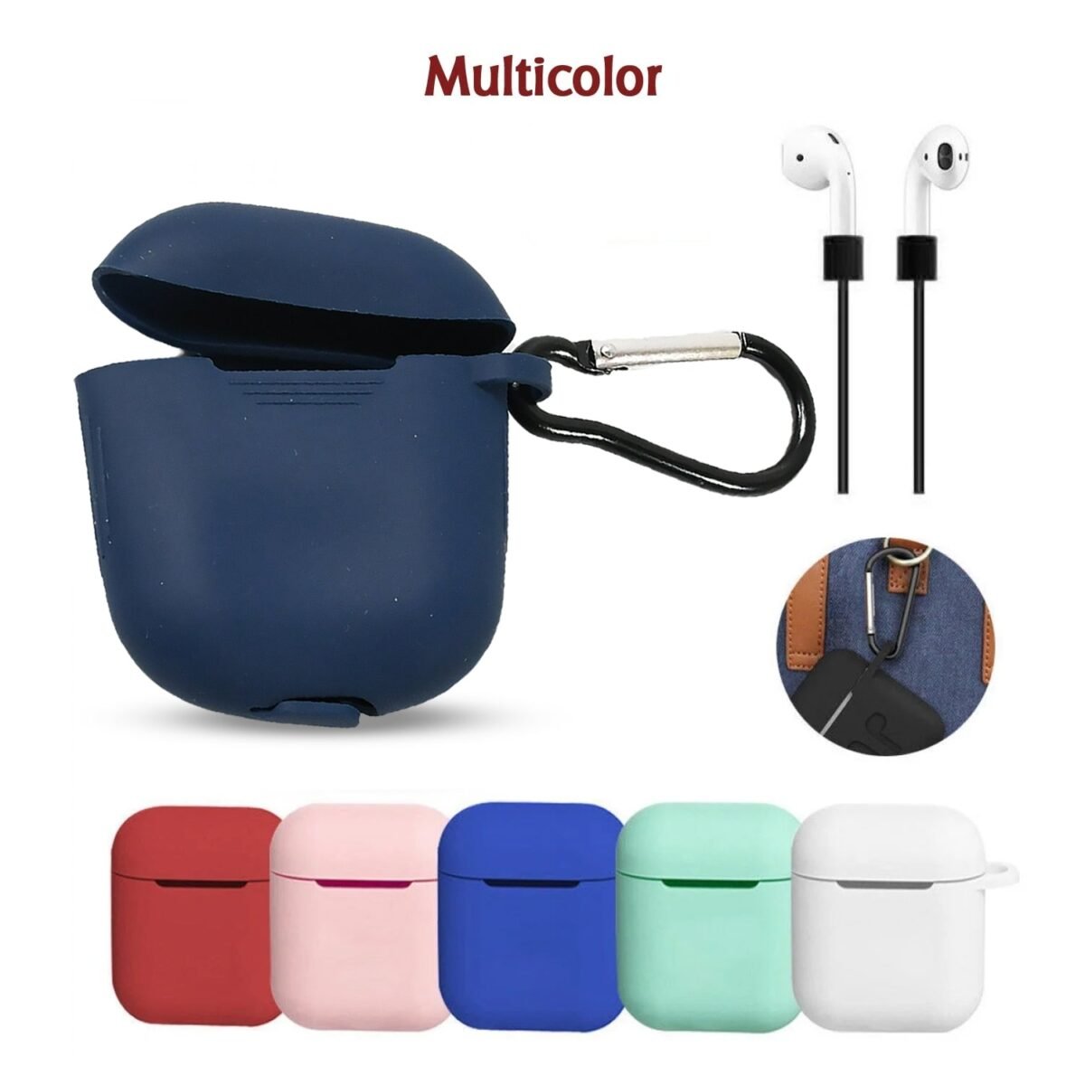 Silicone Shockproof Protection Wireless Headphones Carrying Box Cover with Metal Keychain - Image 6