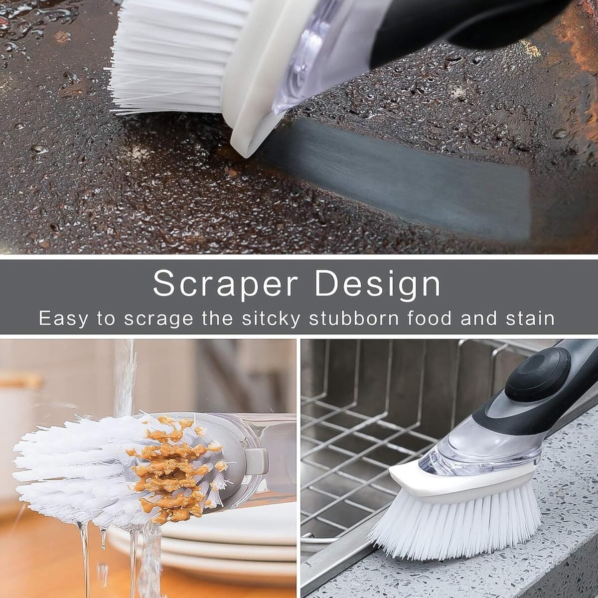 Dish Scrubber with Soap Dispenser, Soap Dispensing Dish Brush Set (1 Set / With Brown Box) - Image 3