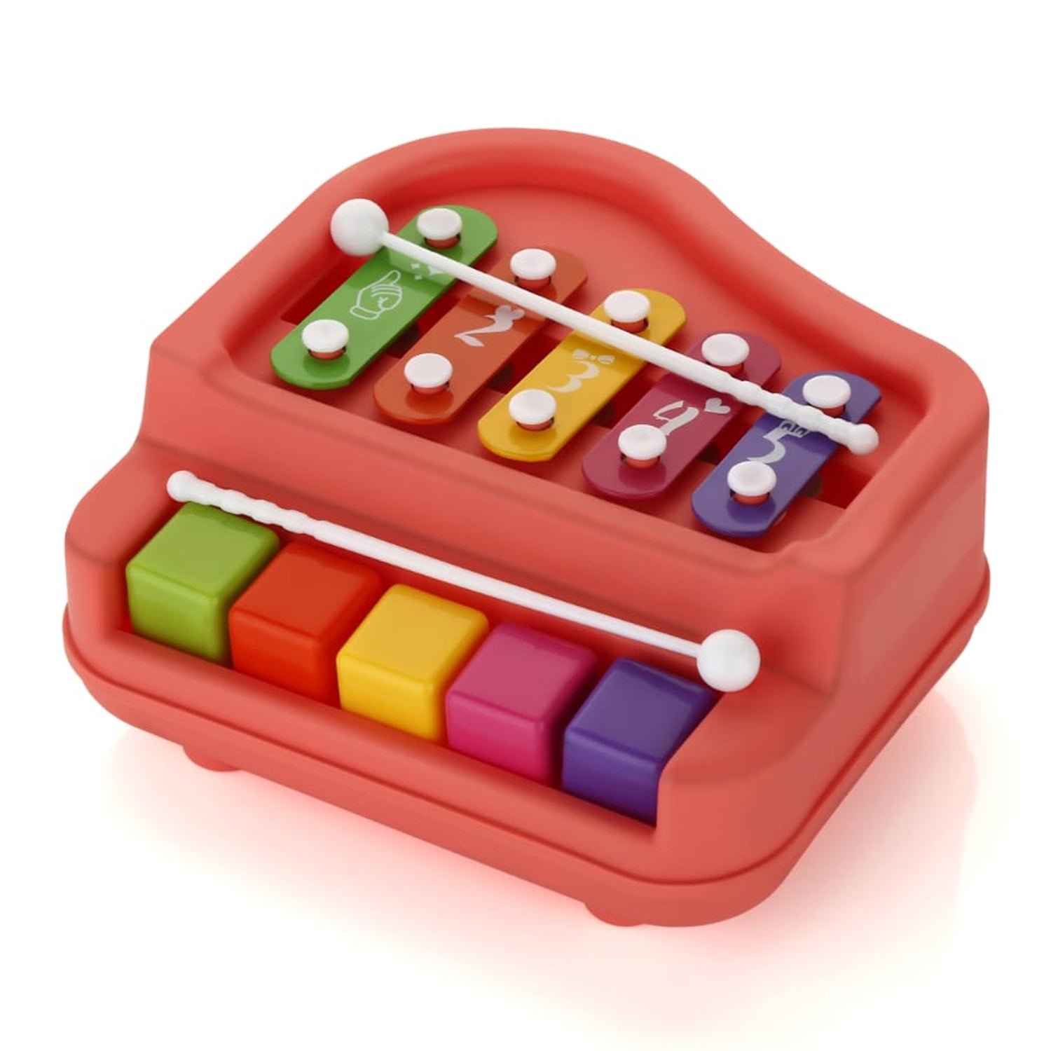 04_3402ef87-0ede-4393-aedb-00d3a86cb187.jpg 2 in 1 Baby Piano Xylophone Toy for Toddlers, 5 Multicolored Key Keyboard Xylophone Piano, Preschool Educational Musical Learning Instruments Toy for Baby Kids Girls Boys 3+ Years (1 Pc) - Image 1