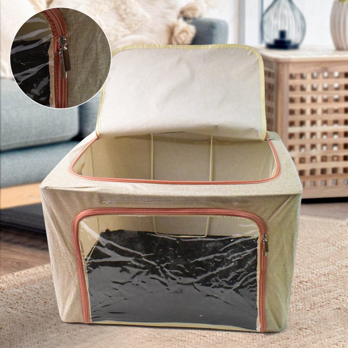 Zippered Closet Storage Box with Lid, With Window (Mix Design & Size / 1 Pc) - Image 1
