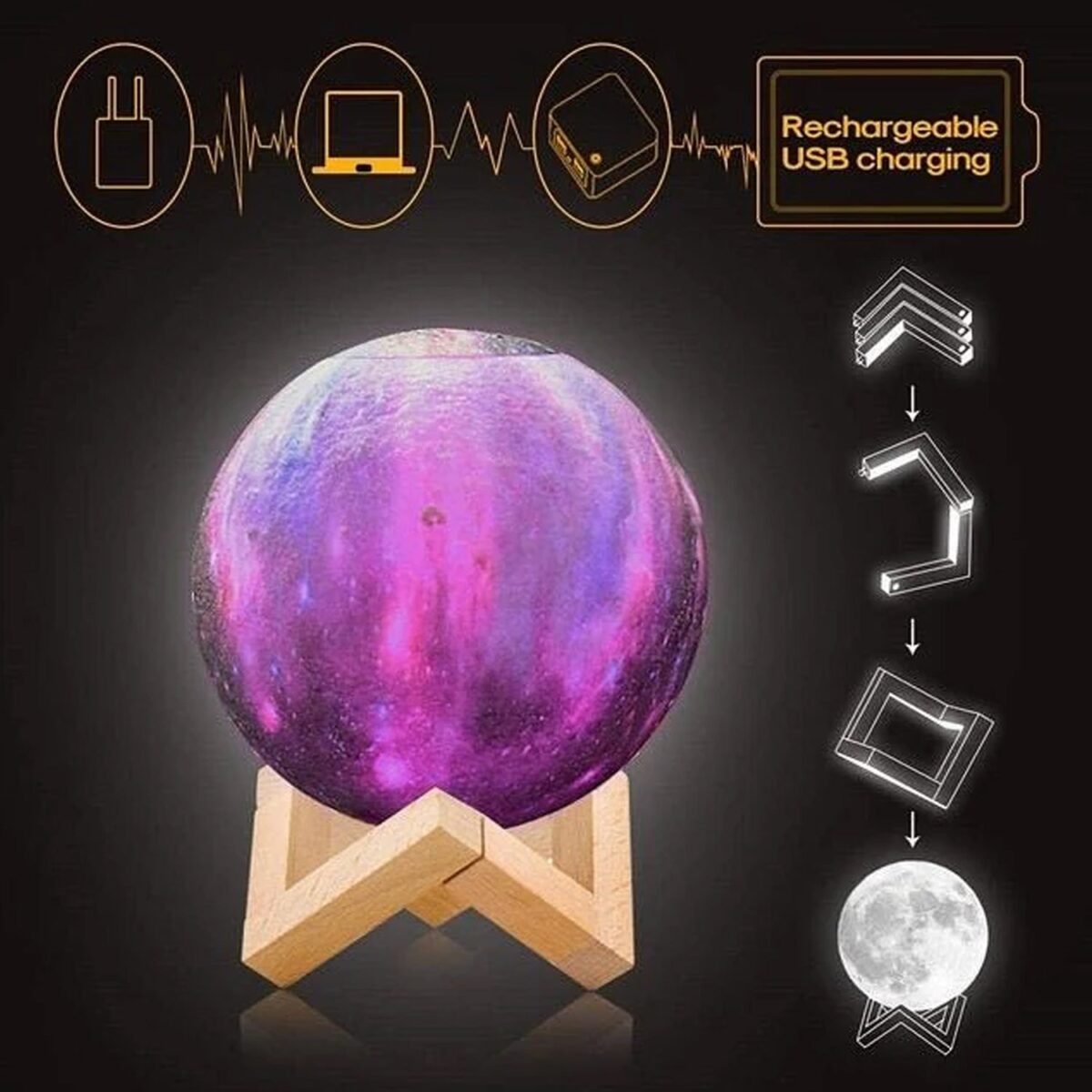 3D 2 in 1 LED Printed Moon Lamp & Aroma Diffuser (1 Pc) - Image 3