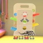 Wooden Ramp Racer Race Track Vehicle Play sets With 4 Mini Racers (with Handle) - Image 6