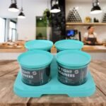 Airtight Container Jar 4 Pc Set With Stylish Tray for Kitchen Unbreakable Jar Set for Multipurpose Storage ( Mukhwas Dani ) - Image 6