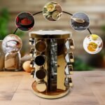 LED Spice Rack Organizer, Rotating Spice Rack with Free 16 Seasoning Jars, Revolving Tower Organizer Stainless Steel for Kitchen Storage (Golden / 16 Pc / MOQ - 6 pc) - Image 6