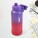 Two Tone Pink Stainless Steel Water Bottle | Copper Coated Vacuum Insulation | Powder Coated | Secure Grip | Leakproof Easy Pour Cap (1000ml) - Image 3