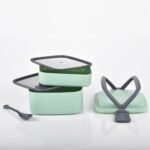 GREEN DOUBLE-LAYER PORTABLE LUNCH BOX STACKABLE WITH CARRYING HANDLE AND SPOON LUNCH BOX , Bento Lunch Box - Image 9