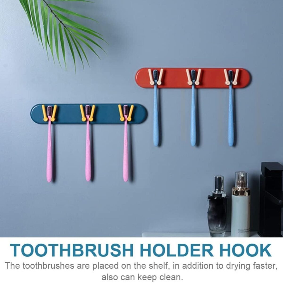Toothbrush Holder Plastic Bathroom Accessories Organizer Wall Mounted Hanging Mount Shelf & Hooks (1pc) - Image 5