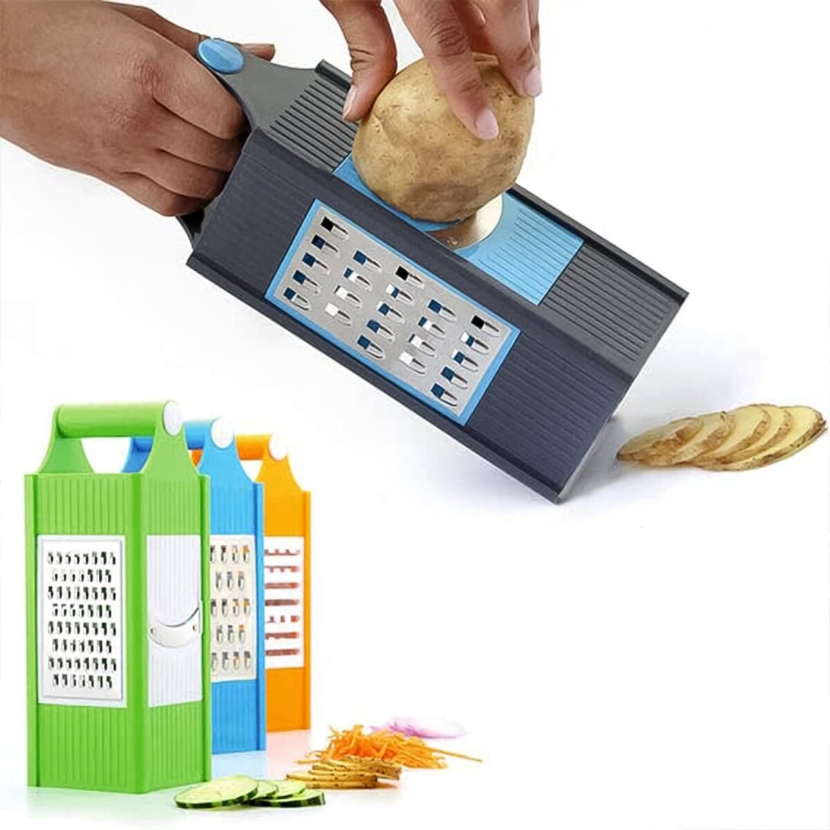 Steel and Plastic 4 in 1 Vegetable & Fruit Slicer Grater / Slicer (1 Pc) - Image 6