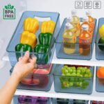 Plastic Refrigerator Organizer Bins, Set Of 2 Stackable Fridge Organizers with Handle, Clear Organizing Food Fruit Vegetables Pantry Storage Bins for Freezer kitchen Cabinet Organization and Storage (2 Pcs Set Mix Color) - Image 3