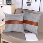 Pillow Covers, leather & cotton Cushion Covers (20 × 20 Inch / 1 Pair / 2 Pc) - Image 3