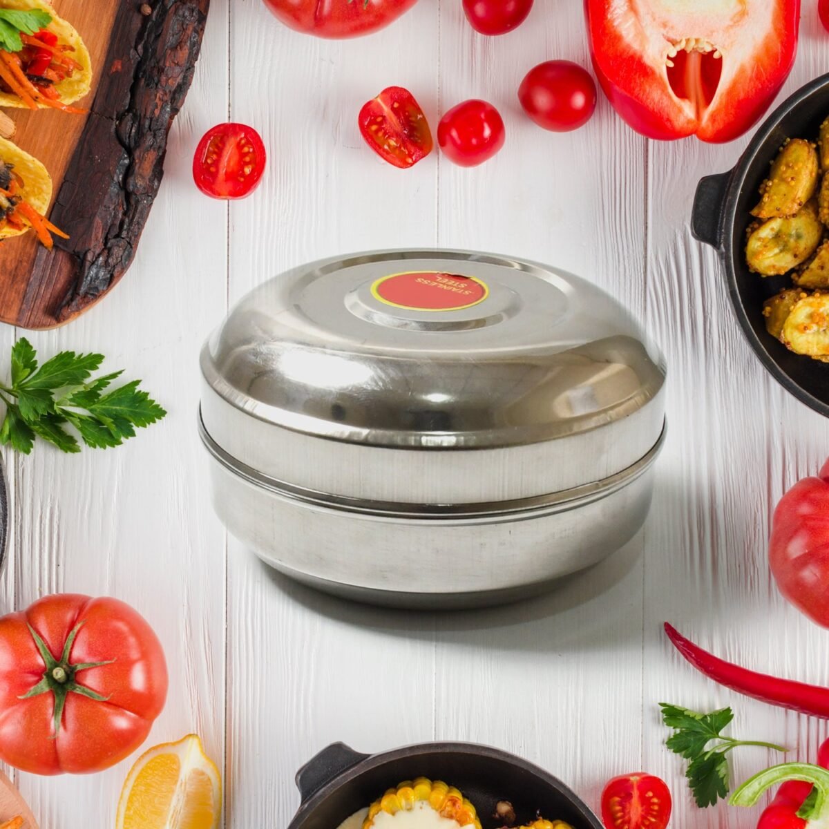 Multi-Purpose Stainless Steel Round Shape Tiffin Box - Image 1