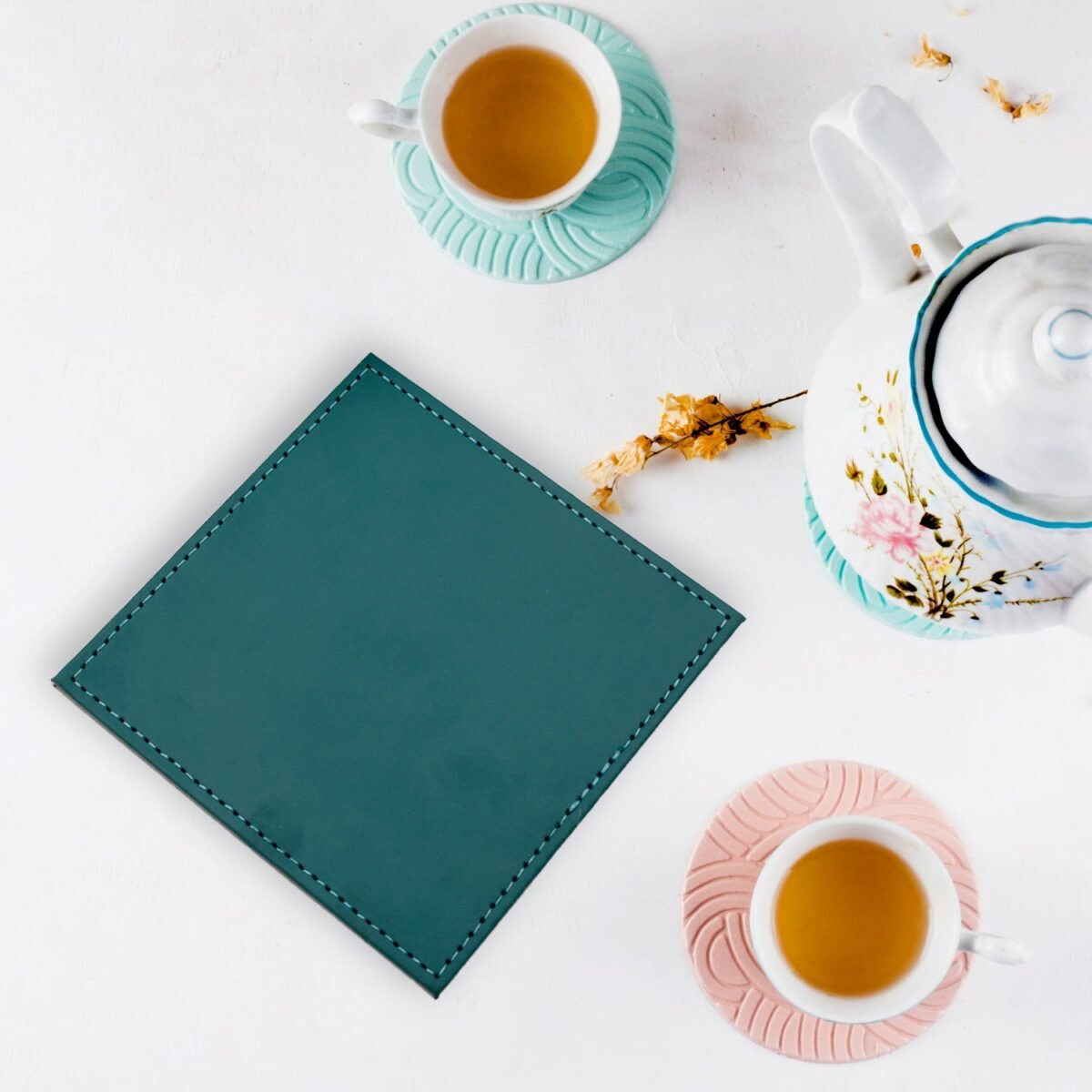 Square Leather Tea Coaster Set – Durable Dining & Coffee Table Decor (4 Pc) - Image 6